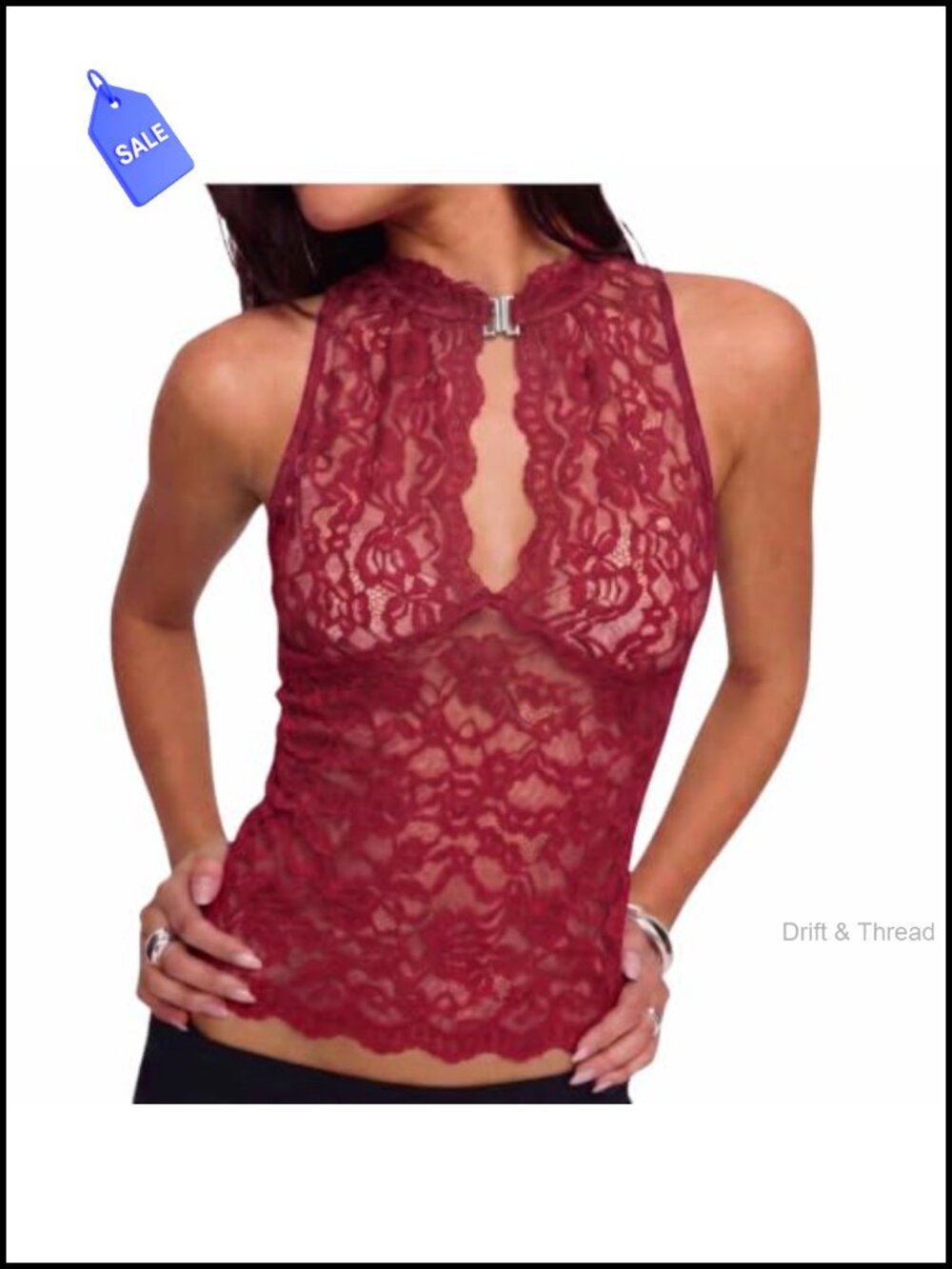 Women's Lace Halter Tank Top Keyhole Cutout Sheer Going Out Y2K Streetwear